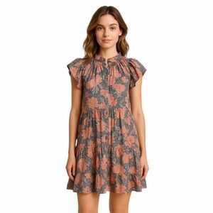Anthropologie Steele Womens XS Floral Ruffle Peasant Midi Dress Cottagecore Boho